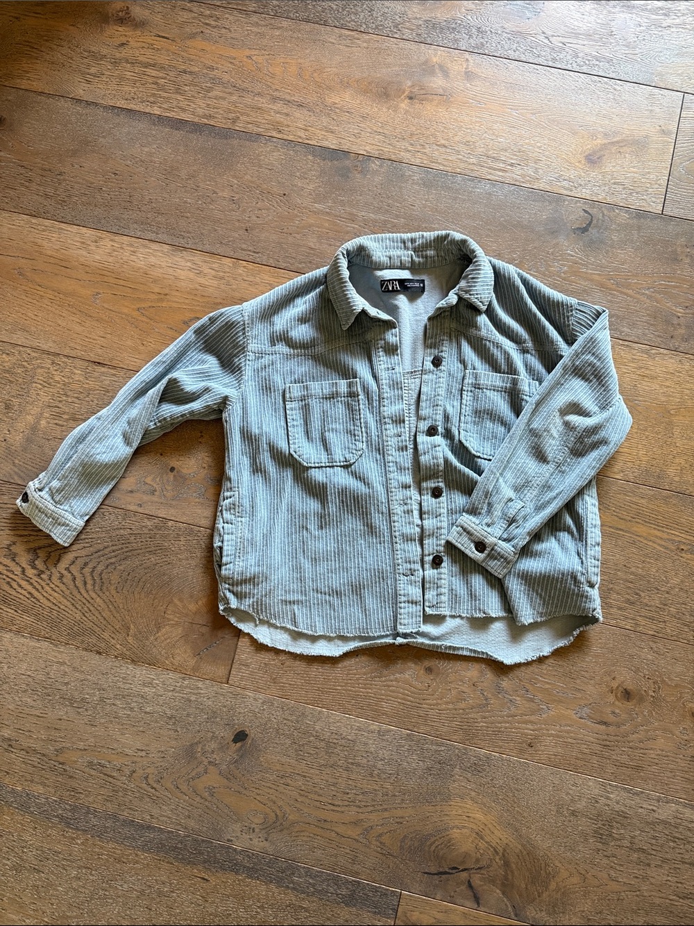 Zara Sage Green Corduroy Shacket with Pocket Details